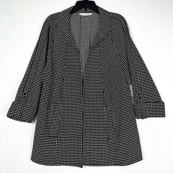 Peter Nygard Jackets & Blazers - Peter Nygard Open Front Jacket Size Large Black White Polka Dot Pockets